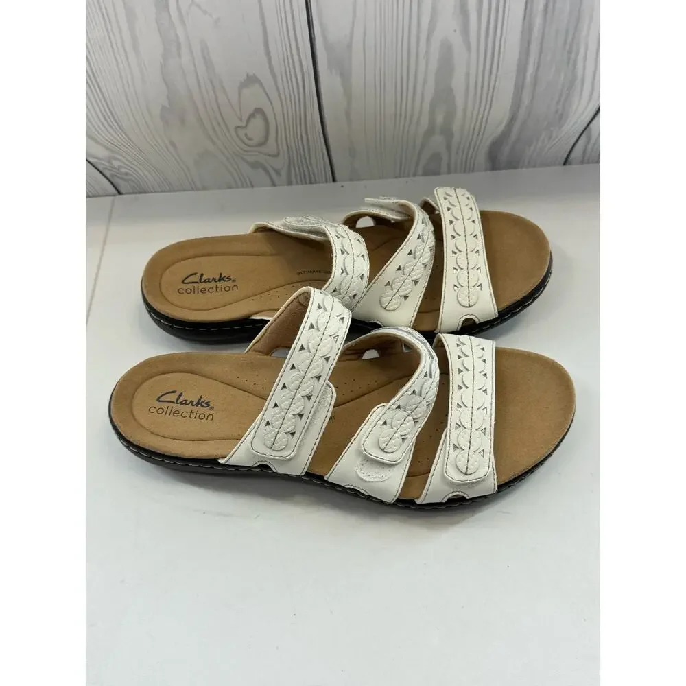 CLARKS Women  White LAURIEANN Cove Slip On WIDTH SLIP ON SANDALS, Size 9.5